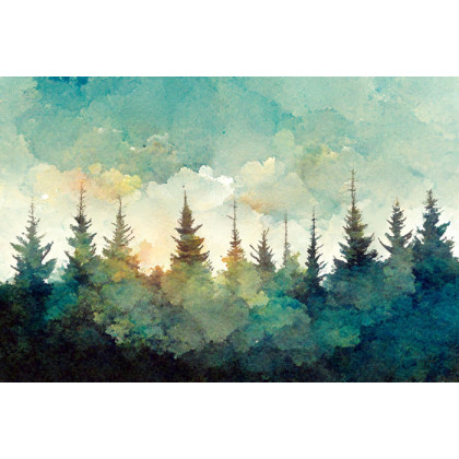 Fototapeta Forest Silhouette Background. Watercolor Painting Of A Spruce Forest