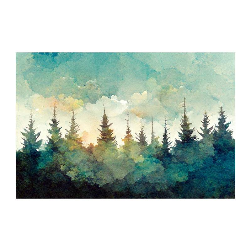 Fototapeta Forest Silhouette Background. Watercolor Painting Of A Spruce Forest
