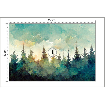 Fototapeta Forest Silhouette Background. Watercolor Painting Of A Spruce Forest