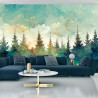 Fototapeta Forest Silhouette Background. Watercolor Painting Of A Spruce Forest