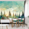 Fototapeta Forest Silhouette Background. Watercolor Painting Of A Spruce Forest