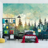 Fototapeta Forest Silhouette Background. Watercolor Painting Of A Spruce Forest