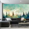 Fototapeta Forest Silhouette Background. Watercolor Painting Of A Spruce Forest