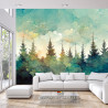 Fototapeta Forest Silhouette Background. Watercolor Painting Of A Spruce Forest