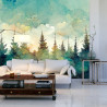 Fototapeta Forest Silhouette Background. Watercolor Painting Of A Spruce Forest