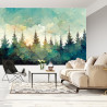 Fototapeta Forest Silhouette Background. Watercolor Painting Of A Spruce Forest