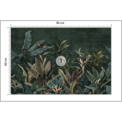 Fototapeta Wallpaper Palm Tropical Forest Vintage Jungle Pattern With Birds Dark Mood