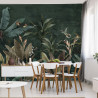 Fototapeta Wallpaper Palm Tropical Forest Vintage Jungle Pattern With Birds Dark Mood