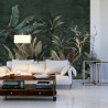 Fototapeta Wallpaper Palm Tropical Forest Vintage Jungle Pattern With Birds Dark Mood