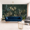 Fototapeta Wallpaper Palm Tropical Forest Vintage Jungle Pattern With Birds Dark Mood