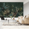 Fototapeta Wallpaper Palm Tropical Forest Vintage Jungle Pattern With Birds Dark Mood
