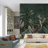 Fototapeta Wallpaper Palm Tropical Forest Vintage Jungle Pattern With Birds Dark Mood