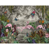Fototapeta Wallpaper Jungle And Tropical Forest Banana Palm And Tropical Birds, Old Drawing