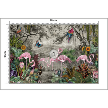 Fototapeta Wallpaper Jungle And Tropical Forest Banana Palm And Tropical Birds, Old Drawing