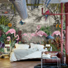 Fototapeta Wallpaper Jungle And Tropical Forest Banana Palm And Tropical Birds, Old Drawing