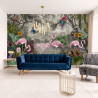 Fototapeta Wallpaper Jungle And Tropical Forest Banana Palm And Tropical Birds, Old Drawing