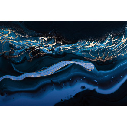 Fototapeta Fluid Art. Liquid Metallic Gold In Abstract Blue Wave. Marble Effect Background Or Texture