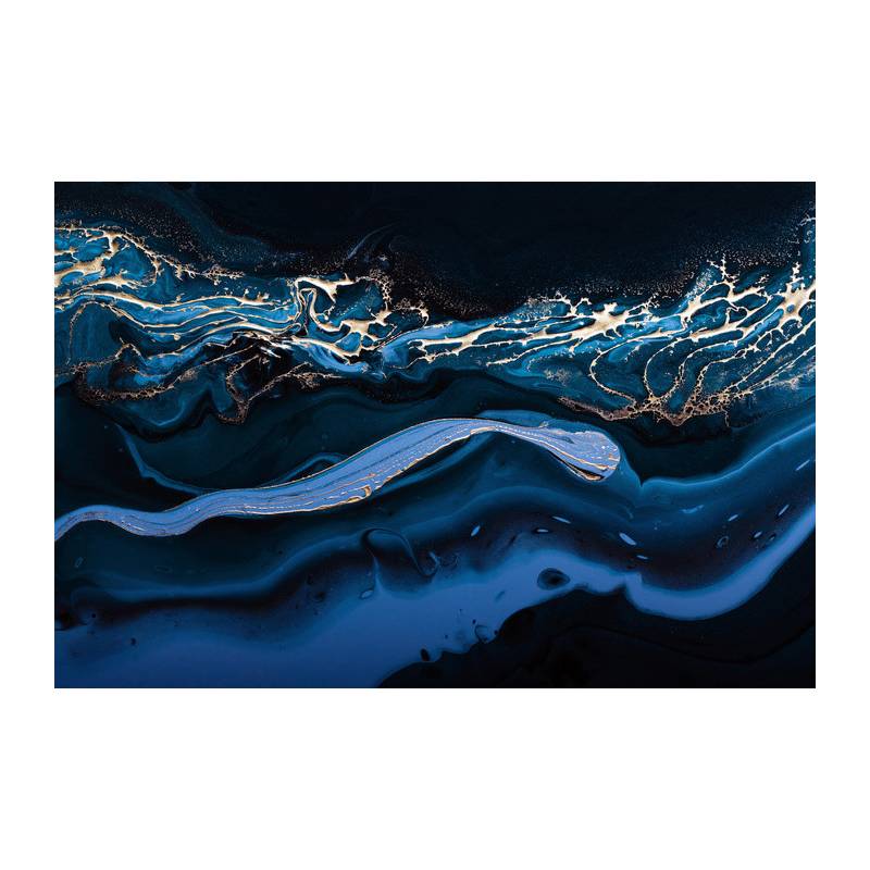 Fototapeta Fluid Art. Liquid Metallic Gold In Abstract Blue Wave. Marble Effect Background Or Texture