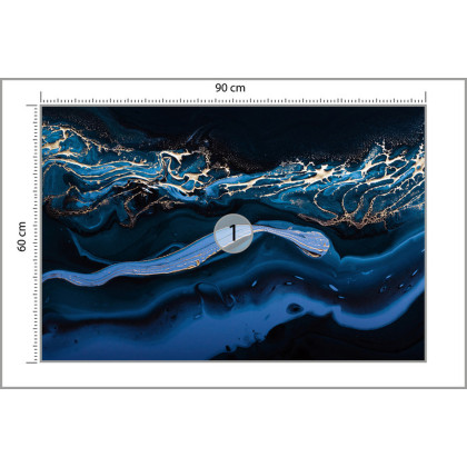 Fototapeta Fluid Art. Liquid Metallic Gold In Abstract Blue Wave. Marble Effect Background Or Texture