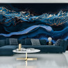 Fototapeta Fluid Art. Liquid Metallic Gold In Abstract Blue Wave. Marble Effect Background Or Texture