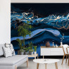 Fototapeta Fluid Art. Liquid Metallic Gold In Abstract Blue Wave. Marble Effect Background Or Texture