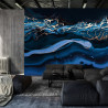 Fototapeta Fluid Art. Liquid Metallic Gold In Abstract Blue Wave. Marble Effect Background Or Texture