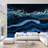 Fototapeta Fluid Art. Liquid Metallic Gold In Abstract Blue Wave. Marble Effect Background Or Texture