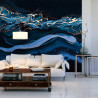 Fototapeta Fluid Art. Liquid Metallic Gold In Abstract Blue Wave. Marble Effect Background Or Texture