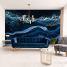 Fototapeta Fluid Art. Liquid Metallic Gold In Abstract Blue Wave. Marble Effect Background Or Texture