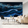 Fototapeta Fluid Art. Liquid Metallic Gold In Abstract Blue Wave. Marble Effect Background Or Texture