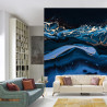 Fototapeta Fluid Art. Liquid Metallic Gold In Abstract Blue Wave. Marble Effect Background Or Texture