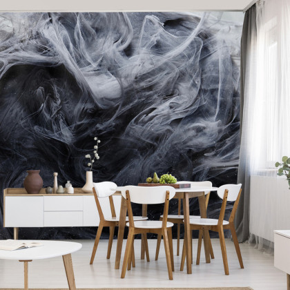 Fototapeta Outer Space Abstract Background, Black Matter. Thunderstorm Clouds In The Sky. Mystical Swirling Smoke Backdrop
