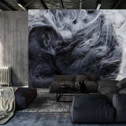 Fototapeta Outer Space Abstract Background, Black Matter. Thunderstorm Clouds In The Sky. Mystical Swirling Smoke Backdrop