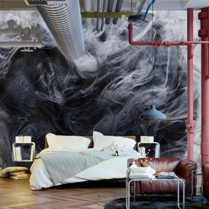 Fototapeta Outer Space Abstract Background, Black Matter. Thunderstorm Clouds In The Sky. Mystical Swirling Smoke Backdrop