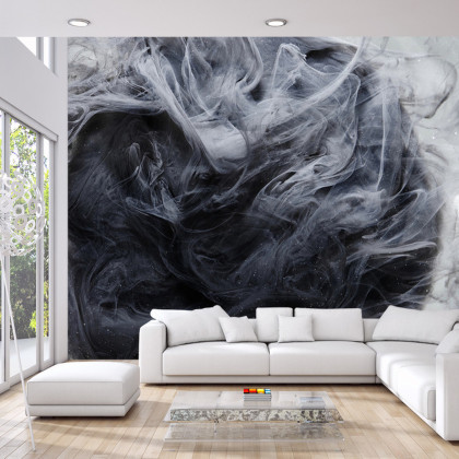Fototapeta Outer Space Abstract Background, Black Matter. Thunderstorm Clouds In The Sky. Mystical Swirling Smoke Backdrop