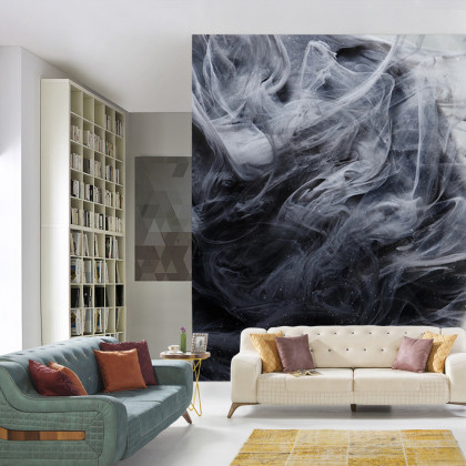 Fototapeta Outer Space Abstract Background, Black Matter. Thunderstorm Clouds In The Sky. Mystical Swirling Smoke Backdrop