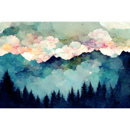 Fototapeta Forest Silhouette Background. Watercolor Painting Of A Spruce Forest