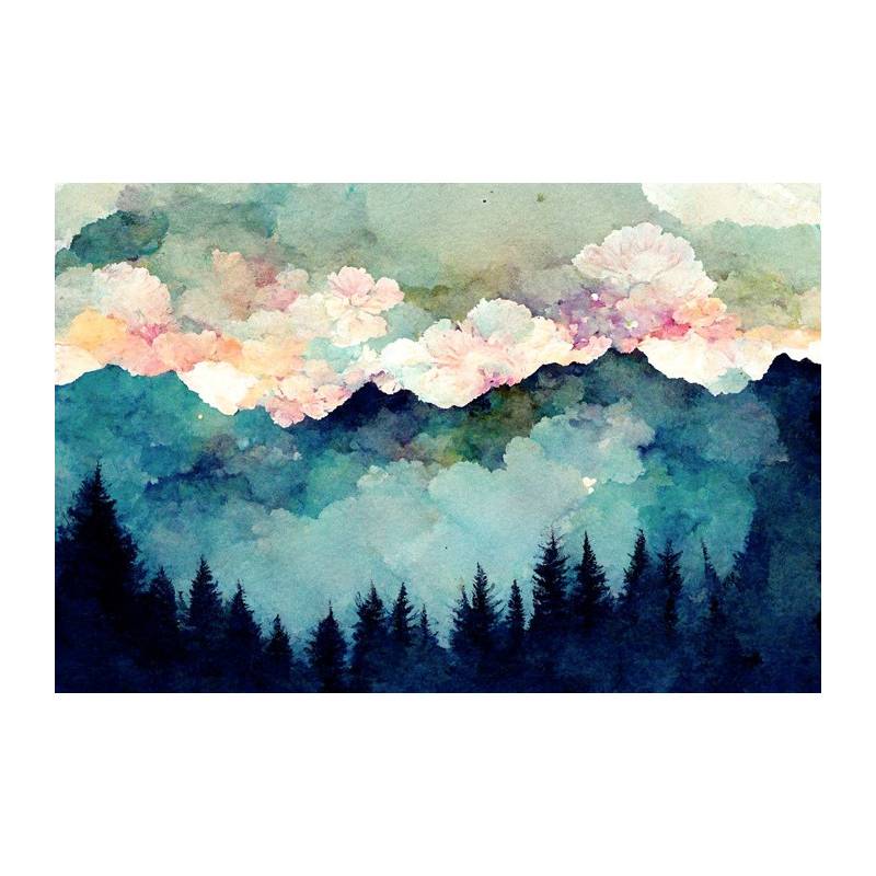 Fototapeta Forest Silhouette Background. Watercolor Painting Of A Spruce Forest