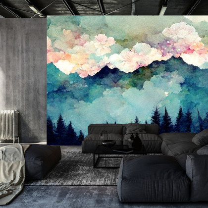 Fototapeta Forest Silhouette Background. Watercolor Painting Of A Spruce Forest