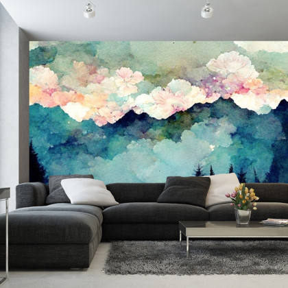 Fototapeta Forest Silhouette Background. Watercolor Painting Of A Spruce Forest