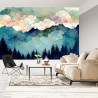 Fototapeta Forest Silhouette Background. Watercolor Painting Of A Spruce Forest