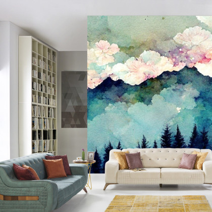Fototapeta Forest Silhouette Background. Watercolor Painting Of A Spruce Forest