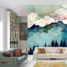 Fototapeta Forest Silhouette Background. Watercolor Painting Of A Spruce Forest