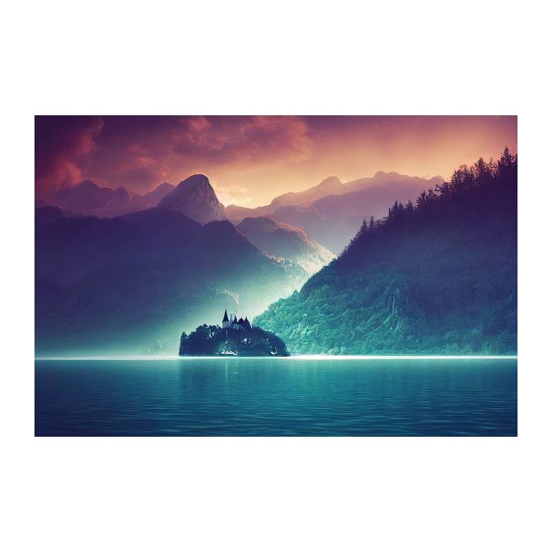Fototapeta Fantasy Concept Showing A Lake Bled, Slovenia. Digital Art Style, Painting , Horizontal Side View, Skyline