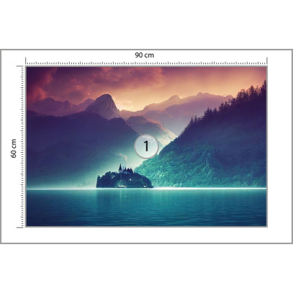 Fototapeta Fantasy Concept Showing A Lake Bled, Slovenia. Digital Art Style, Painting , Horizontal Side View, Skyline