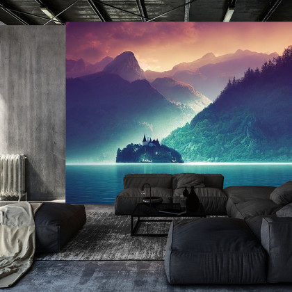 Fototapeta Fantasy Concept Showing A Lake Bled, Slovenia. Digital Art Style, Painting , Horizontal Side View, Skyline