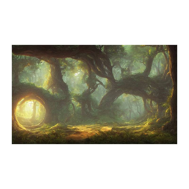 Fototapeta Amazing Fantastic Curved Forest. Forest Landscape Of Trees In The Rays Of The Sun. 3D