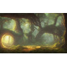 Fototapeta Amazing Fantastic Curved Forest. Forest Landscape Of Trees In The Rays Of The Sun. 3D
