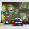Fototapeta Amazing Fantastic Curved Forest. Forest Landscape Of Trees In The Rays Of The Sun. 3D