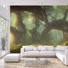 Fototapeta Amazing Fantastic Curved Forest. Forest Landscape Of Trees In The Rays Of The Sun. 3D